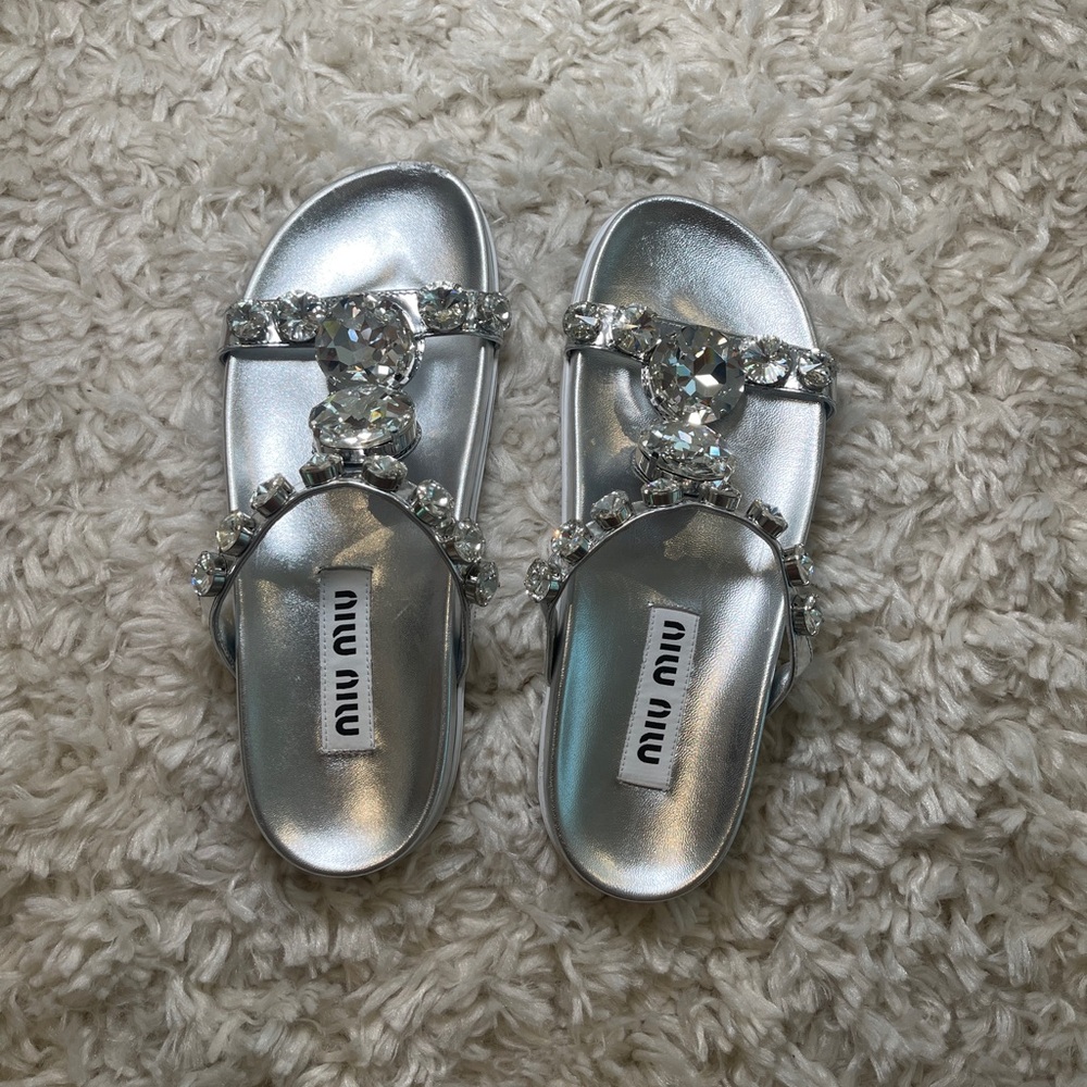 Miu Miu Silver Jeweled Sandals (Argento) - Size 36.5 come with original box.